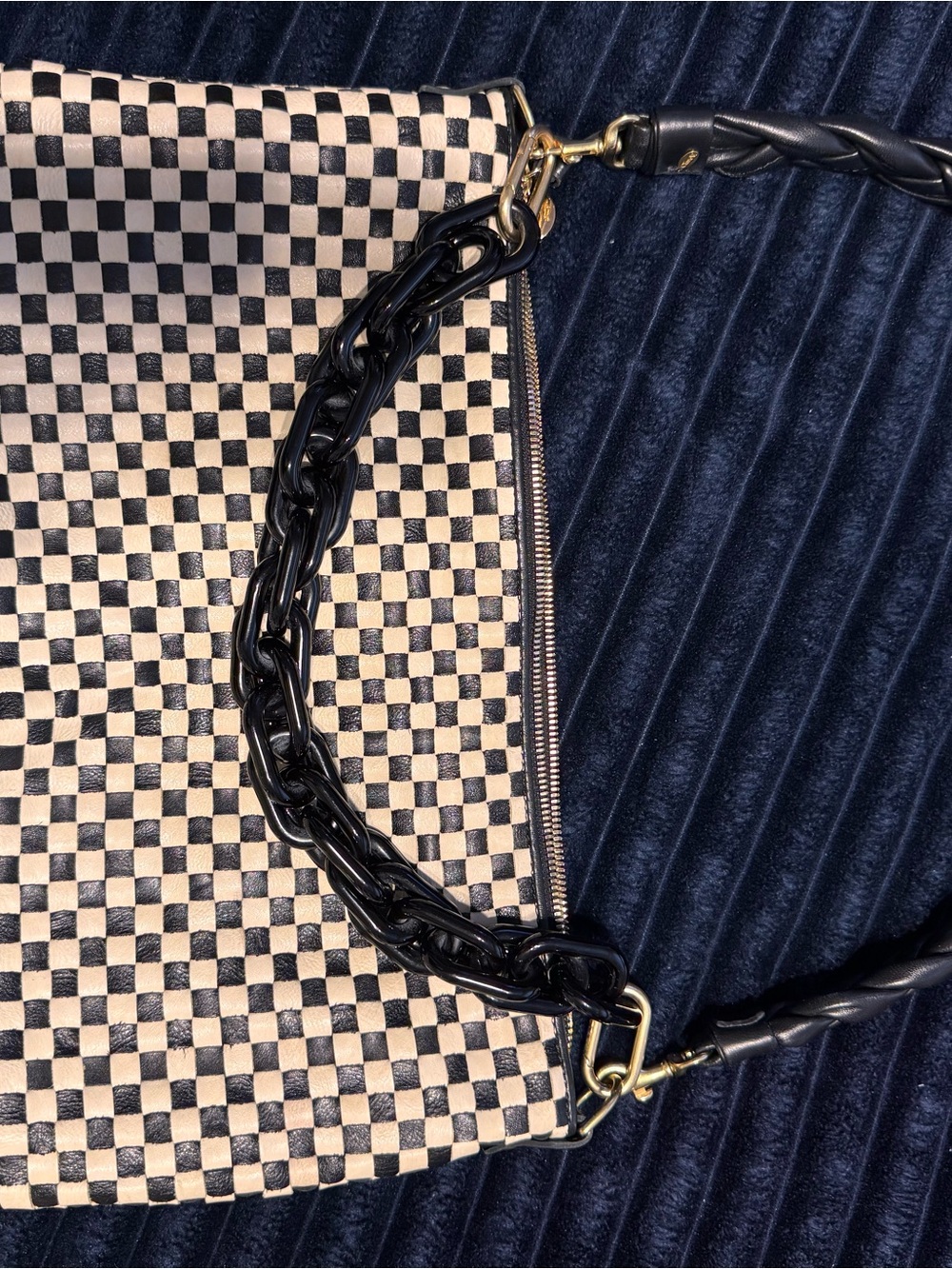 Clare V Moyen Messenger Black and Cream Checker Shoulder Bag - Picture 3 of 5